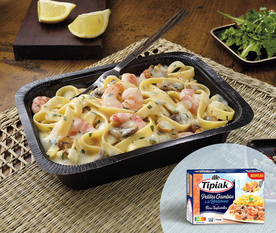 Petites Gambas à la Bretonne Fines Tagliatelles